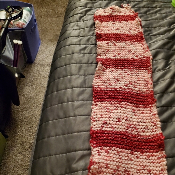 Handmade Pink and Red Knit Scarf - Picture 2 of 2